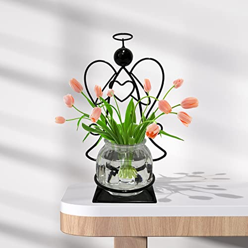 Homight Angel Plant Terrarium with Metal Stand, Air Planter Bulb Glass Vase Metal for Hydroponics Home Garden Office Decoration-Plant Lover's Gift for Women (Angel) - Image 1