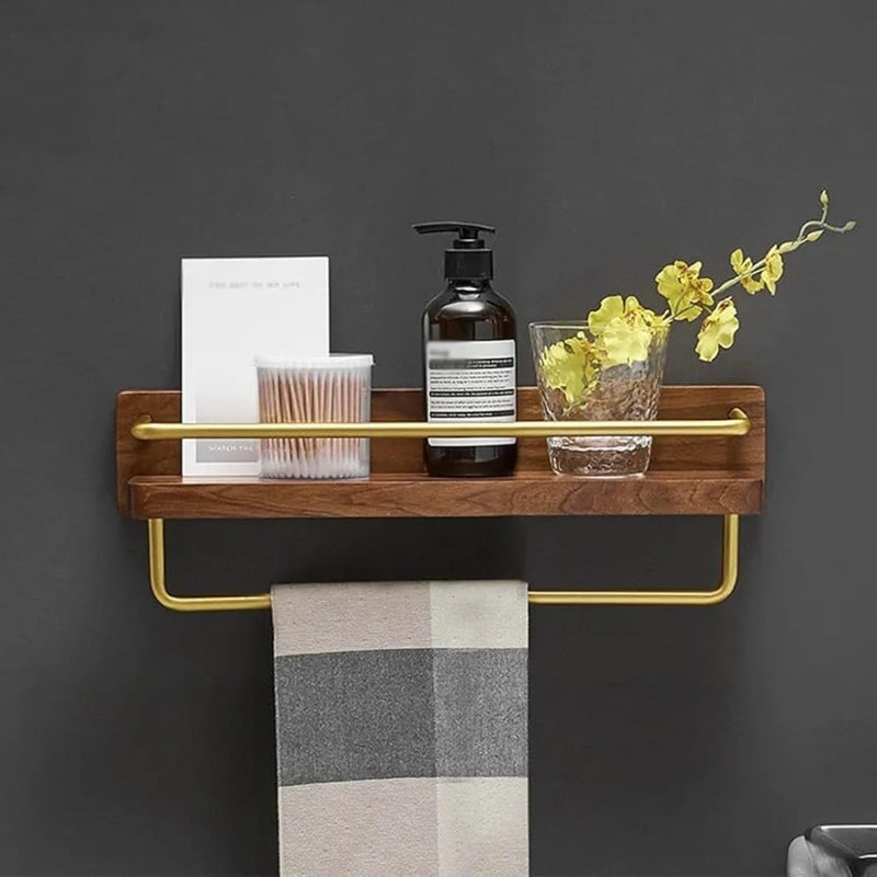 Crysellewoods Towel Rack Towel Rails Wooden Towel Holder Extra Space Rack for Bathroom Bathroom Organizer ShelvesRack for Wall Bathroom Accessories Towel Bar 30Cm - Image 1