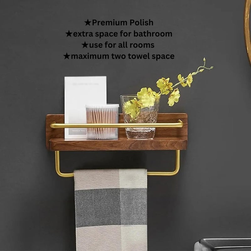 Crysellewoods Towel Rack Towel Rails Wooden Towel Holder Extra Space Rack for Bathroom Bathroom Organizer ShelvesRack for Wall Bathroom Accessories Towel Bar 30Cm - Image 3