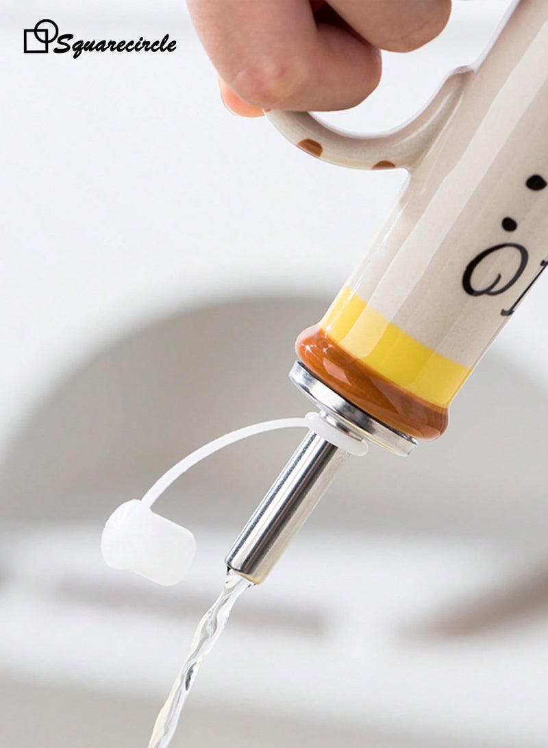 Squarecircle Ceramic Olive Oil Dispenser Bottle – Hand Painted Oil & Vinegar Cruet with Handle, Stainless Steel Spout, Kitchen Decor - Image 4