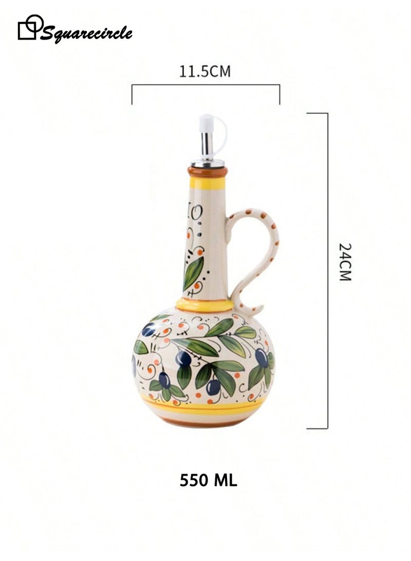 Squarecircle Ceramic Olive Oil Dispenser Bottle – Hand Painted Oil & Vinegar Cruet with Handle, Stainless Steel Spout, Kitchen Decor - Image 5