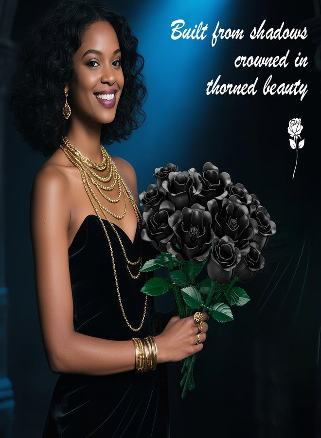 JAKI Black Rose Bouquet Building Set, 12 Gothic Matte Roses Flower Building Kit,Flower Botanical Collection Home Decor for Halloween, Christmas, Birthday Gifts for Her - Image 4