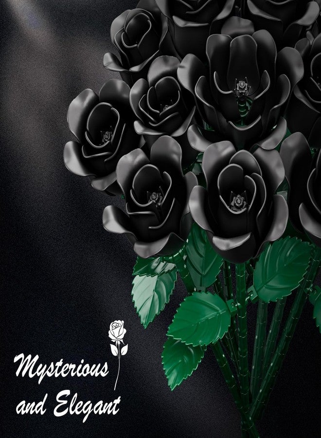 JAKI Black Rose Bouquet Building Set, 12 Gothic Matte Roses Flower Building Kit,Flower Botanical Collection Home Decor for Halloween, Christmas, Birthday Gifts for Her - Image 3