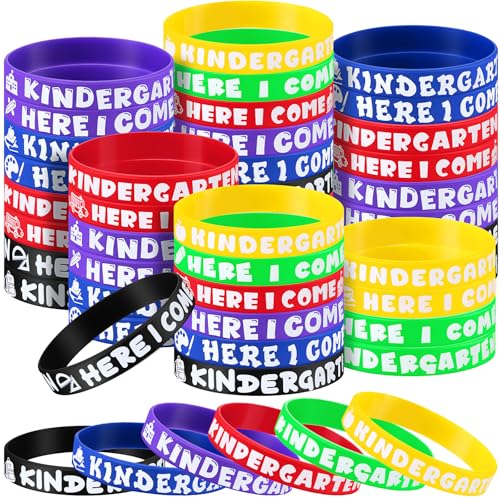 Simgoing 120 Pcs Kindergarten Rubber Bracelets Kindergarten Themed Silicone Wristbands Back to School Party Favors Classroom Decor Supplies Exchange Gifts - Image 1