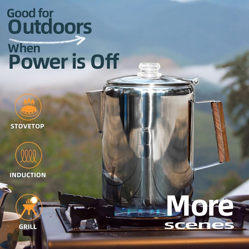 MEREZA Camping Coffee Pot Stovetop Coffee Maker Percolator Campfire Coffee Pot Stainless Steel Coffee Pot Camping Outdoors Home 9 Cup No Aluminum & Plastic Fast Brew - Image 3