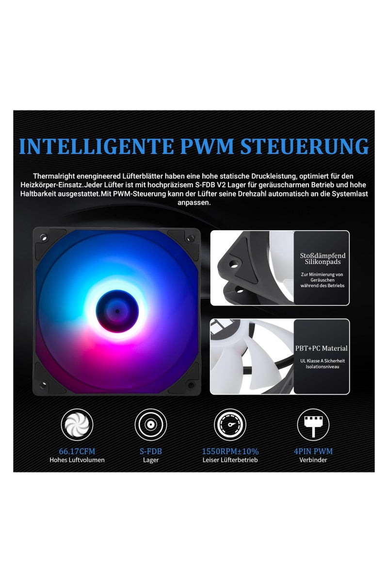 ثيرمالرايت مبرد وحدة المعالجة المركزية السائل Thermalright Aqua Elite 240 ARGB، 240 صف تبريد، مروحتان PWM 120 مم، محامل S-FDB، متوافق مع AMD/AM4/AM5، INTEL LGA1150/1151/1155/1156/1200/2011/1700 (أسود) - Image 5