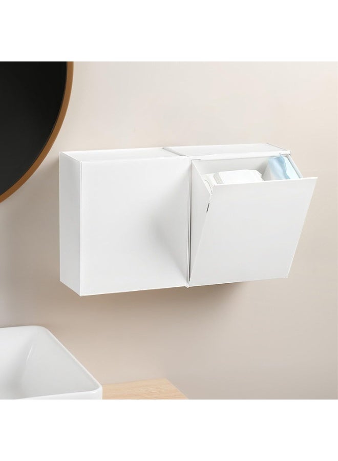صندوق تخزين جداري (غطاء مفلطح) سعة كبيرة - أبيض لحفظ مستلزمات النظافة - Image 2