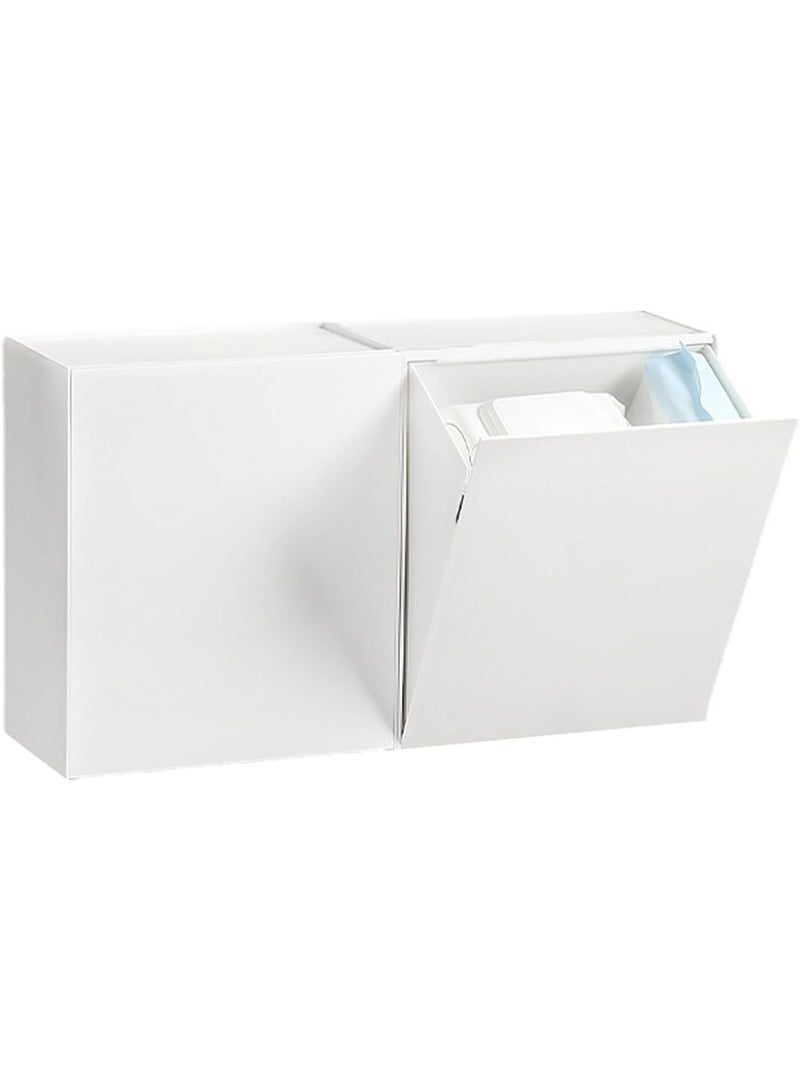 صندوق تخزين جداري (غطاء مفلطح) سعة كبيرة - أبيض لحفظ مستلزمات النظافة - Image 1