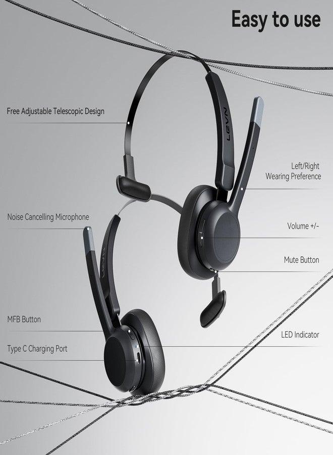 LEVN Trucker Headset, Trucker Bluetooth Headset with Noise Cancelling Microphone & Mute Button, Bluetooth Headsets V5.2 Multipoint for Work from Home/Cell Phone/Computer/Zoom/Teams/Truck Driver - Image 5