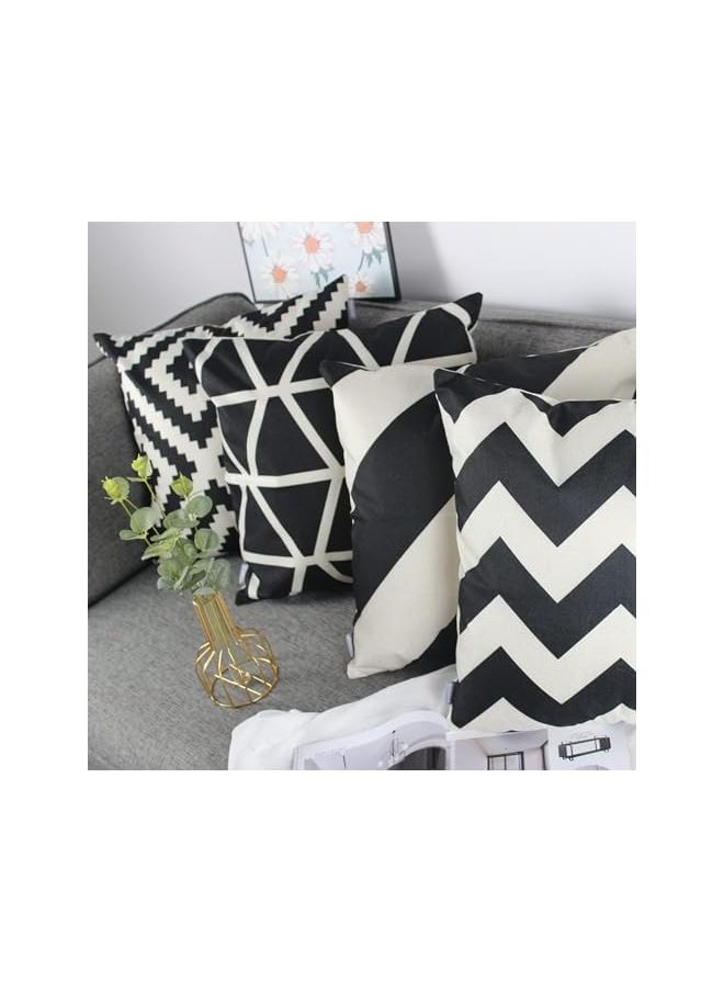 The Bros Set of 4 Boho Cushion Covers Black 18x18 Linen Geometric Throw Pillow Covers 45 x 45cm Square Pillowcases Linen Cushion Cases with Invisible Zipper for Outdoor Garden Bench Living Room Decor  - Image 5