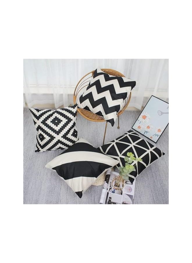 The Bros Set of 4 Boho Cushion Covers Black 18x18 Linen Geometric Throw Pillow Covers 45 x 45cm Square Pillowcases Linen Cushion Cases with Invisible Zipper for Outdoor Garden Bench Living Room Decor  - Image 2