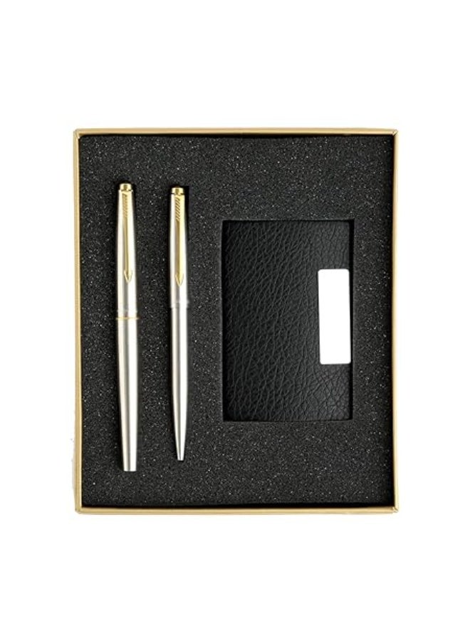 باركر Parker Galaxy Gold Trim Ball Pen with Free Card Holder (Stainless Steel) - Image 5
