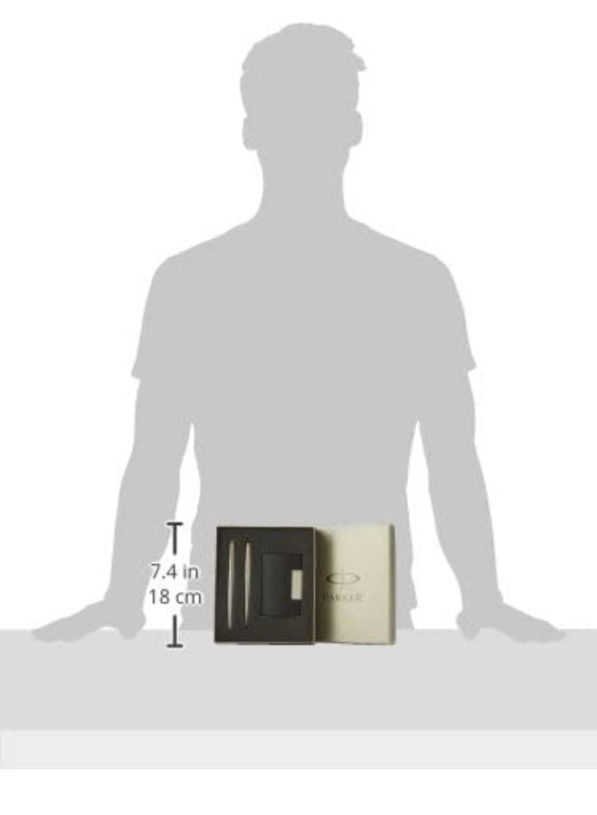 باركر Parker Galaxy Gold Trim Ball Pen with Free Card Holder (Stainless Steel) - Image 1