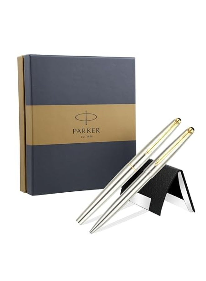 باركر Parker Galaxy Gold Trim Ball Pen with Free Card Holder (Stainless Steel) - Image 4