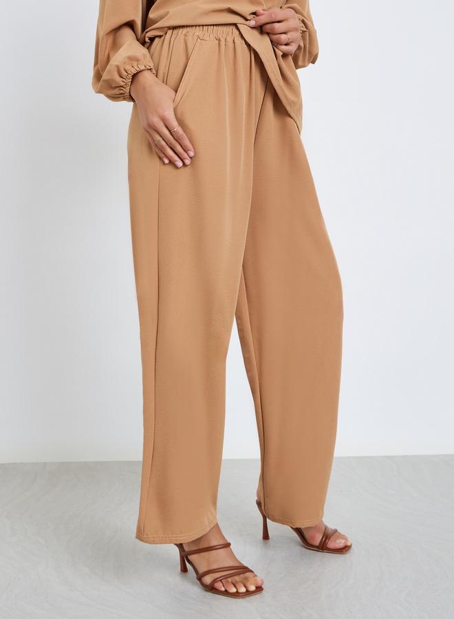 Amirah Women Beige Shirt Collar Top and Pants Modest Set - Image 4