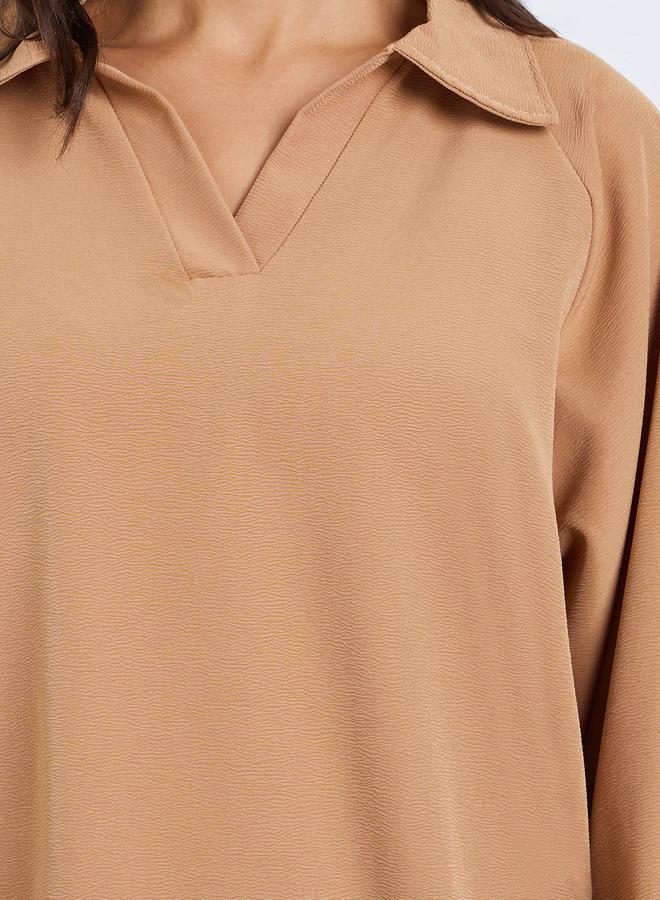 Amirah Women Beige Shirt Collar Top and Pants Modest Set - Image 3