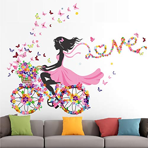 StickMe Cycling Girls - Love - Butterfly - Flowers - Decorative Creative Colorful Wall Sticker-Self Adhesive Peel & Stick Vinyl Stickers for Home & Living Room-SM741 (Multi Colour- 110cm X 100 cm) - Image 2