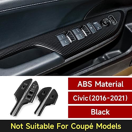 BRMYL Car Window Lift Control Switch Panel Cover Decals for 20162021 Honda Civic 10th Gen Accessories ABS Carbon Fiber Stickers Not for Coupe Model - Image 3