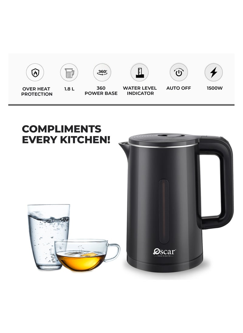 Oscar - OSCAR | Electric Kettle | Model: OKT18LSBK | 1.8L Capacity | Anti Dry Burning Function | Safety Locking Lid | 1.5 kW Heating Element | Durable and Efficient for Home Use - Image 1