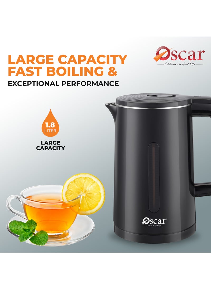Oscar - OSCAR | Electric Kettle | Model: OKT18LSBK | 1.8L Capacity | Anti Dry Burning Function | Safety Locking Lid | 1.5 kW Heating Element | Durable and Efficient for Home Use - Image 1