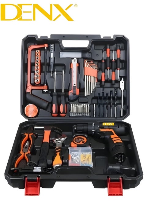 CORDLESS DRILL SET Professional Household Home Tool Kit Set with DIY Hand Tool Kits for Garden Office House Repair Maintain |Maximum Diame10mm | Speed 0 - 1450 R/MIN | 21 V | 1300mAH | Additional Battery | DX1778