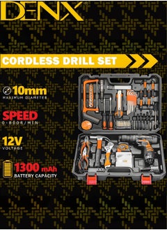 Denx CORDLESS DRILL SET Professional Household Home Tool Kit Set with DIY Hand Tool Kits for Garden Office House Repair Maintain |Maximum Diame10mm | Speed 0 - 1450 R/MIN | 21 V | 1300mAH | Additional Battery | DX1778  - Image 4