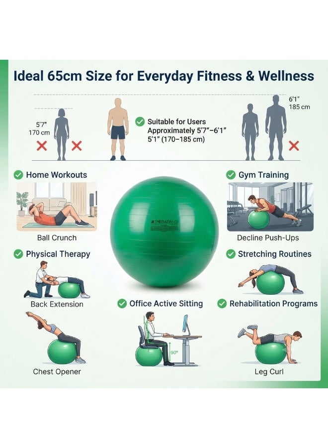 Theraband Exercise Ball for Yoga Pilates Core Training Balance Fitness Rehabilitation Anti Burst Stability Ball Green 65 cm - Image 5