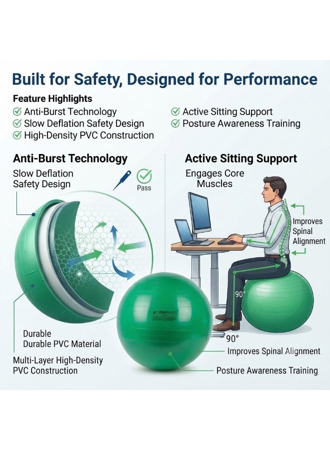 Theraband Exercise Ball for Yoga Pilates Core Training Balance Fitness Rehabilitation Anti Burst Stability Ball Green 65 cm - Image 4