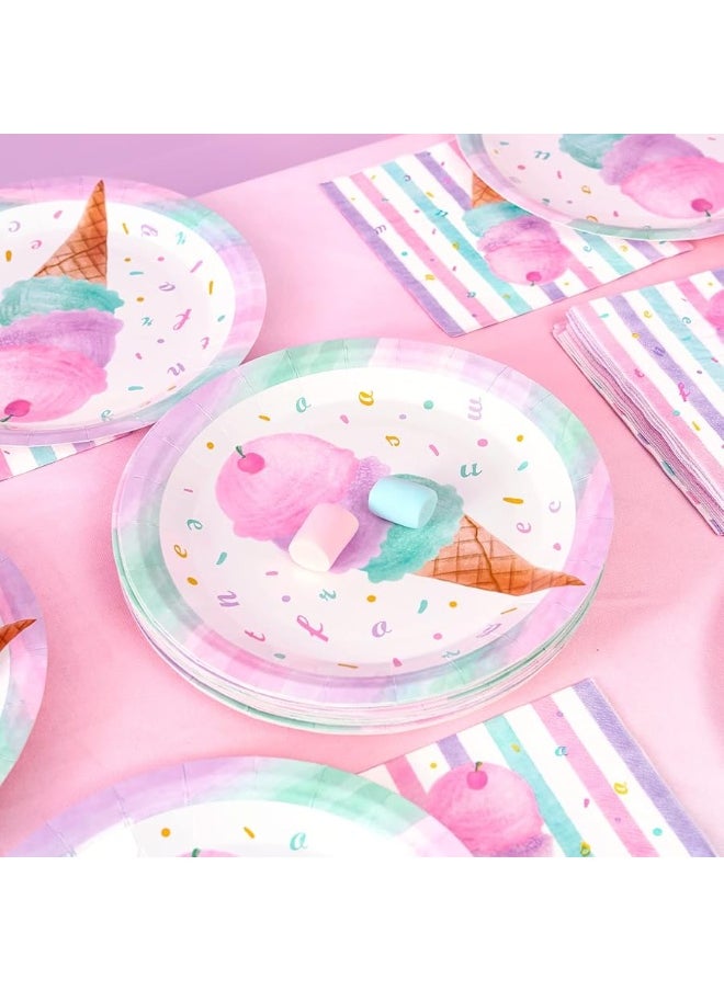 Wernnsai - WERNNSAI Ice Cream Party Plates and Napkins - Serves 50 Guests 100 PCS Pink Sweet Ice Cream Themed Party Supplies for Girls Birthday Baby Shower Pool Summer Celebration Dinner Picnic Party Tableware - Image 1