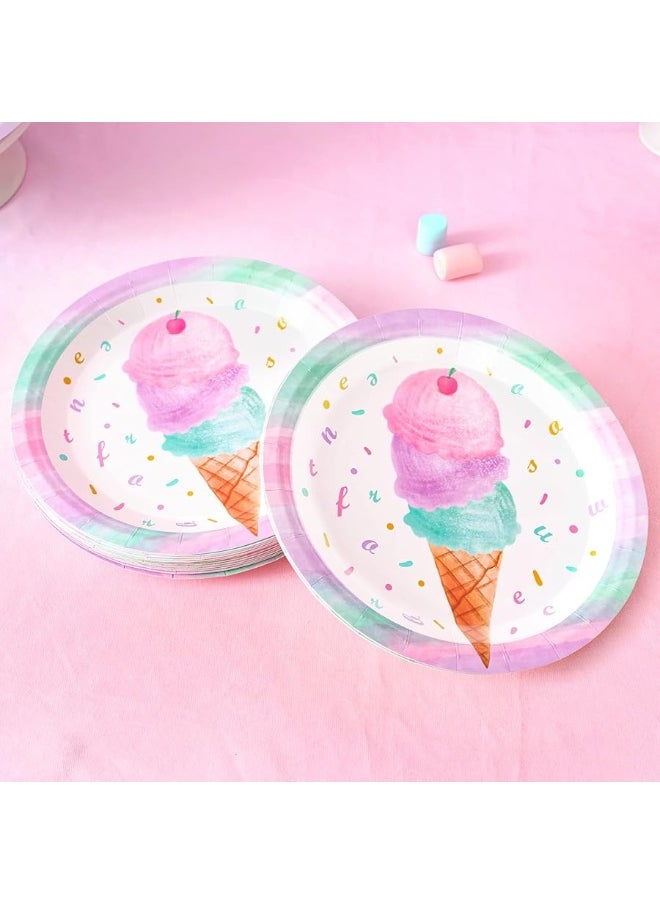 Wernnsai - WERNNSAI Ice Cream Party Plates and Napkins - Serves 50 Guests 100 PCS Pink Sweet Ice Cream Themed Party Supplies for Girls Birthday Baby Shower Pool Summer Celebration Dinner Picnic Party Tableware - Image 1