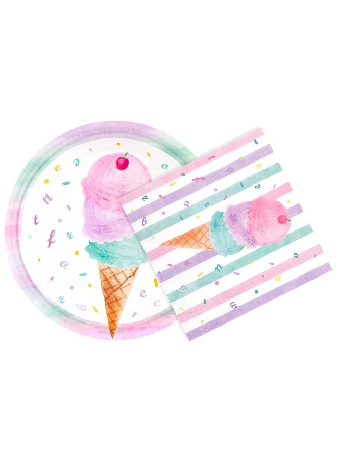 Wernnsai - WERNNSAI Ice Cream Party Plates and Napkins - Serves 50 Guests 100 PCS Pink Sweet Ice Cream Themed Party Supplies for Girls Birthday Baby Shower Pool Summer Celebration Dinner Picnic Party Tableware - Image 1