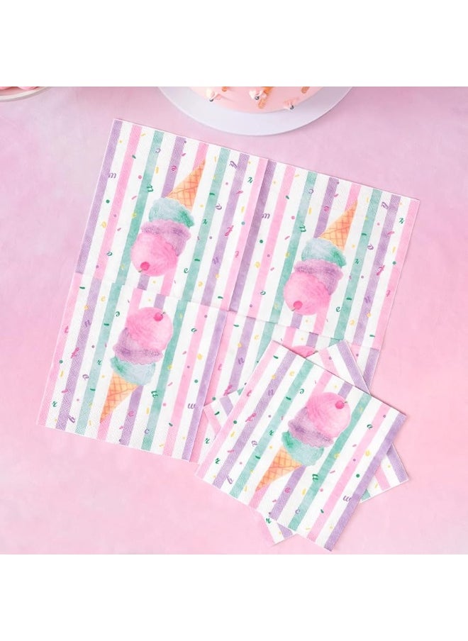 Wernnsai - WERNNSAI Ice Cream Party Plates and Napkins - Serves 50 Guests 100 PCS Pink Sweet Ice Cream Themed Party Supplies for Girls Birthday Baby Shower Pool Summer Celebration Dinner Picnic Party Tableware - Image 1