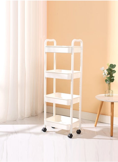Plastic Utility Cart, 4 Tier Rolling Cart Mesh Rolling Utility Cart Multifunction Storage Rack Serving Cart for Home, Office, Kitchen, Bathroom, Bedroom