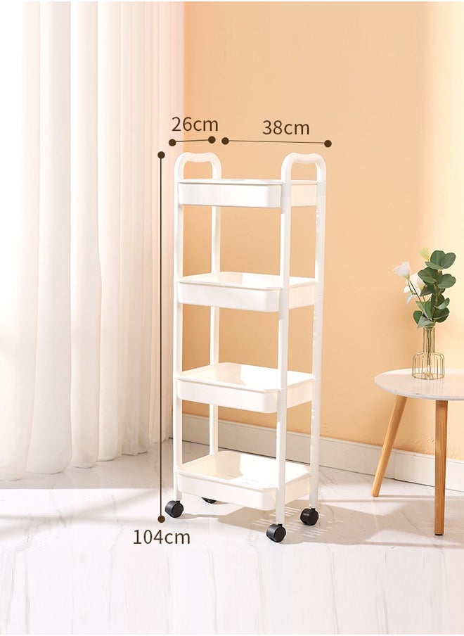 Plastic Utility Cart, 4 Tier Rolling Cart Mesh Rolling Utility Cart Multifunction Storage Rack Serving Cart for Home, Office, Kitchen, Bathroom, Bedroom