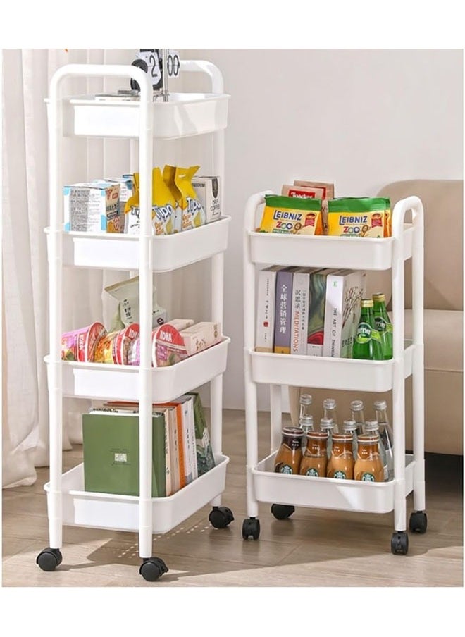 Plastic Utility Cart, 4 Tier Rolling Cart Mesh Rolling Utility Cart Multifunction Storage Rack Serving Cart for Home, Office, Kitchen, Bathroom, Bedroom