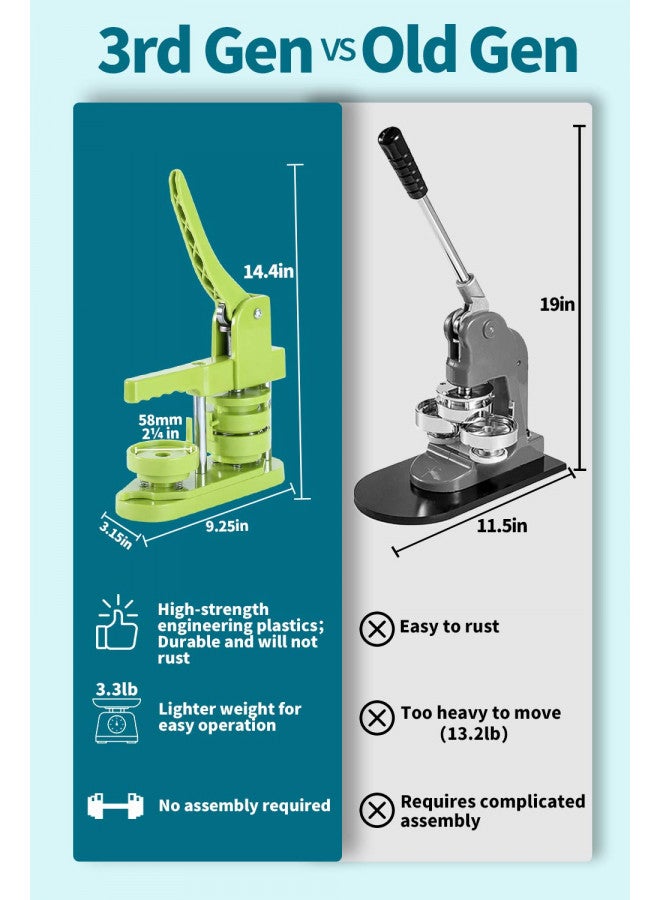 Happizza Button Maker Machine 58mm - (3rd Gen) Installation-Free 58mm(2.25in) DIY Pin Badge Button Maker Press Machine Badge Punch Press with Free 100pcs Button Parts&Pictures&Circle Cutter&Magic Book - Image 2