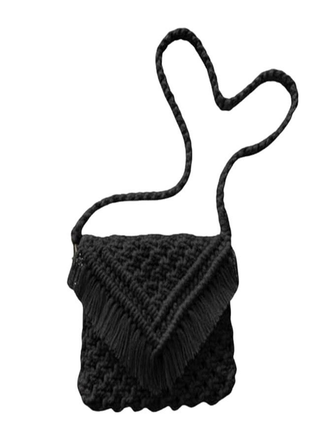 تي إم إس حقيبة كتف من القطن المكرمية المصنوعة يدوياً على الطراز البوهيمي من tms، حقيبة كروسبودي منسوجة، 25.4 × 20.3 سم، حقيبة خفيفة الوزن (أسود) - Image 1