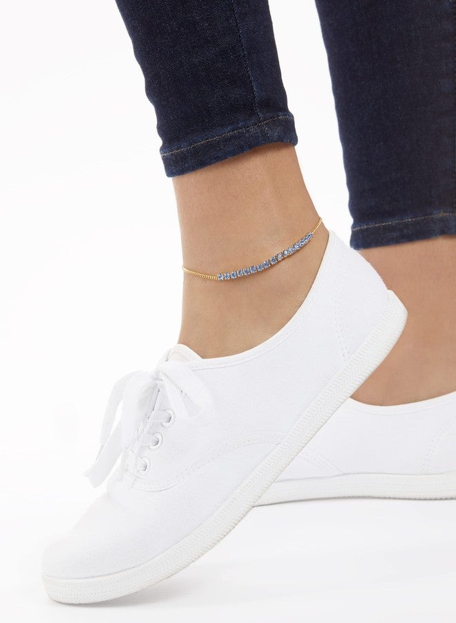 Milla Anklets for Women Waterproof - 14K Gold Plated Anklets and Sterling Silver Plated Ankle Bracelets for Women. (14K Gold Plated/Light Sapphire) - Image 2