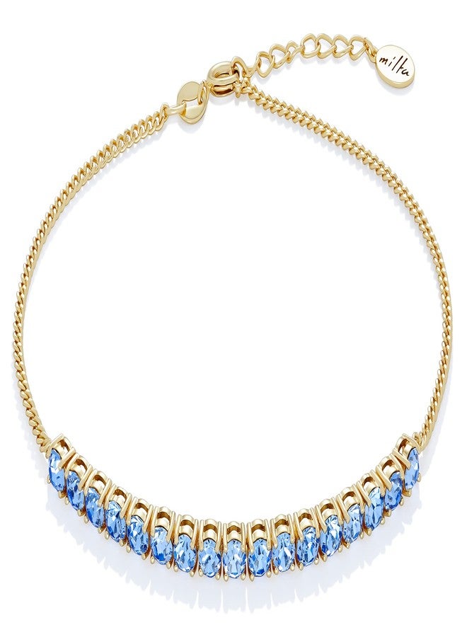 Milla Anklets for Women Waterproof - 14K Gold Plated Anklets and Sterling Silver Plated Ankle Bracelets for Women. (14K Gold Plated/Light Sapphire) - Image 1