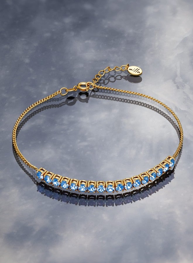 Milla Anklets for Women Waterproof - 14K Gold Plated Anklets and Sterling Silver Plated Ankle Bracelets for Women. (14K Gold Plated/Light Sapphire) - Image 3