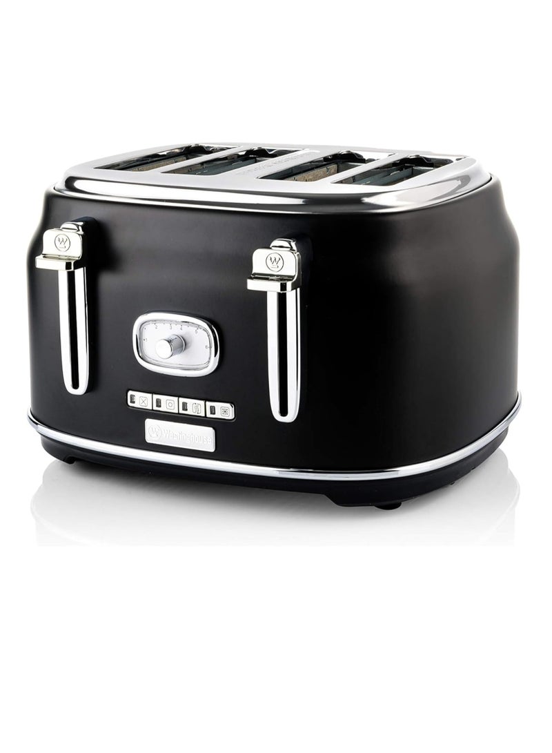 Westinghouse USA Retro 4-Slice Bread Toaster - Six Adjustable Browning Levels - with Self Centering Function & Crumb Tray - Including Warm Rack for Bread, Bagels, Sandwiches, & Croissants - Black - Image 1