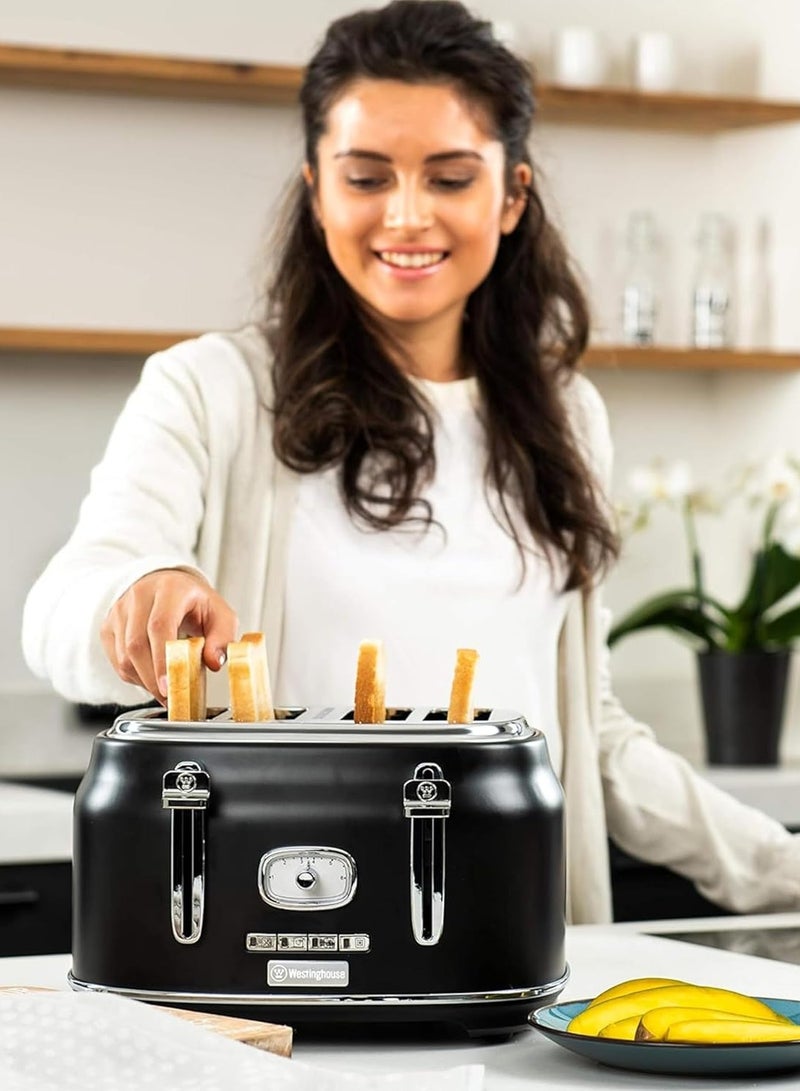 Westinghouse USA Retro 4-Slice Bread Toaster - Six Adjustable Browning Levels - with Self Centering Function & Crumb Tray - Including Warm Rack for Bread, Bagels, Sandwiches, & Croissants - Black - Image 2