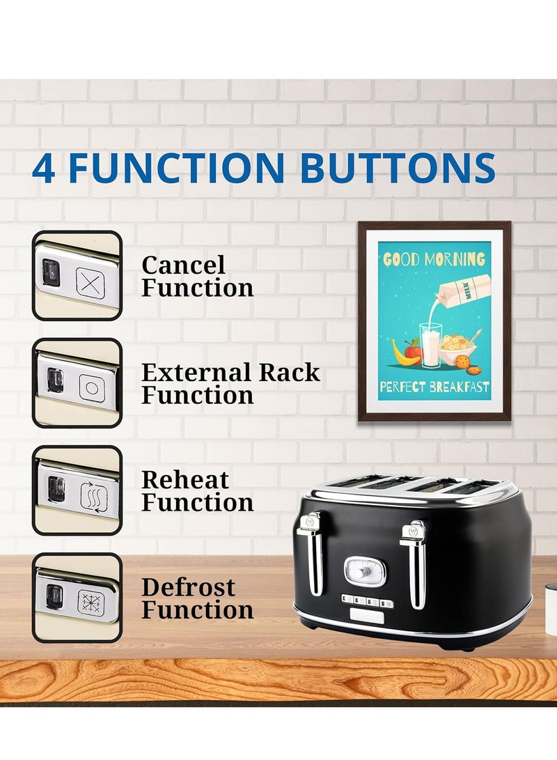 Westinghouse USA Retro 4-Slice Bread Toaster - Six Adjustable Browning Levels - with Self Centering Function & Crumb Tray - Including Warm Rack for Bread, Bagels, Sandwiches, & Croissants - Black - Image 5