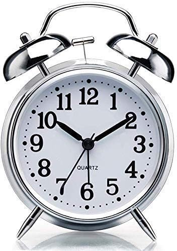 TRENDIFY4YOU Alloy Steel Vintage Look Twin Bell Analog Table Alarm Clock with Night LED Display Multicolor Silver Alarm Clocks