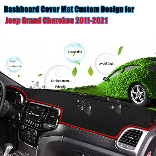 YOFAMO Dashboard Cover Dash Cover Mat Pad Carpet Custom for Jeep Grand Cherokee 2011-2021 Accessories(NOT for Jeep Cherokee & Grand Cherokee L) Anti-Skid Center Console Protector Cover Mat(Red Edge) - Image 3
