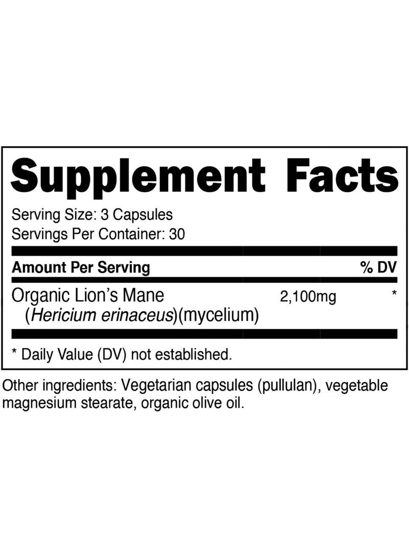 Organic Lion'S Mane Mushroom Capsules 2100 Mg 30 Servings