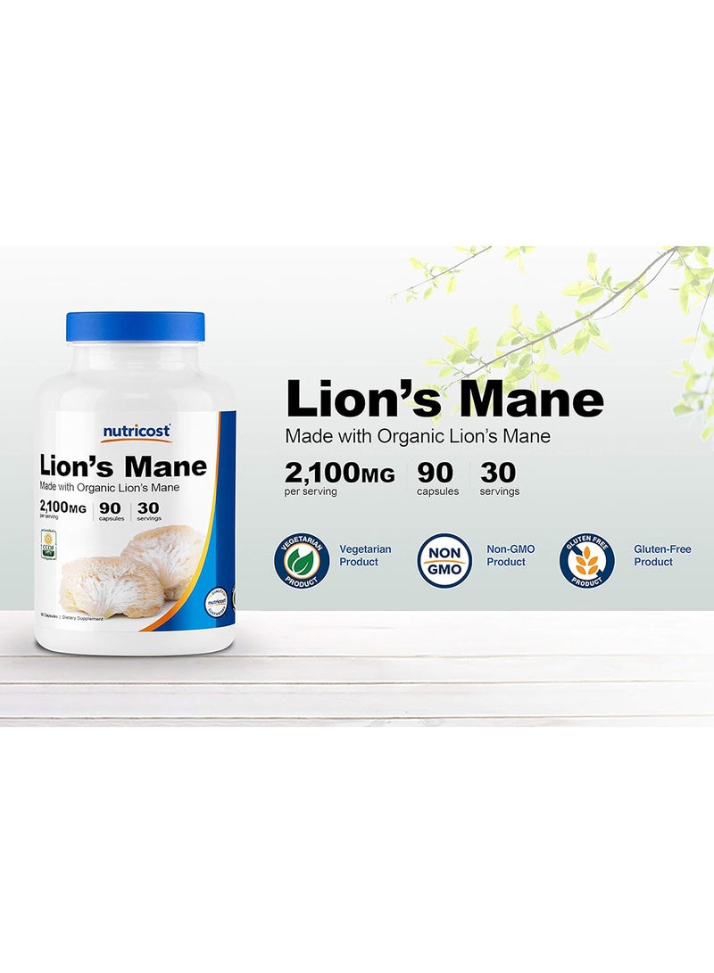 Organic Lion'S Mane Mushroom Capsules 2100 Mg 30 Servings