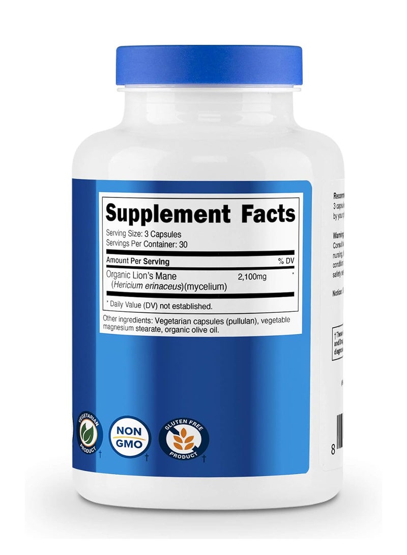 Organic Lion'S Mane Mushroom Capsules 2100 Mg 30 Servings