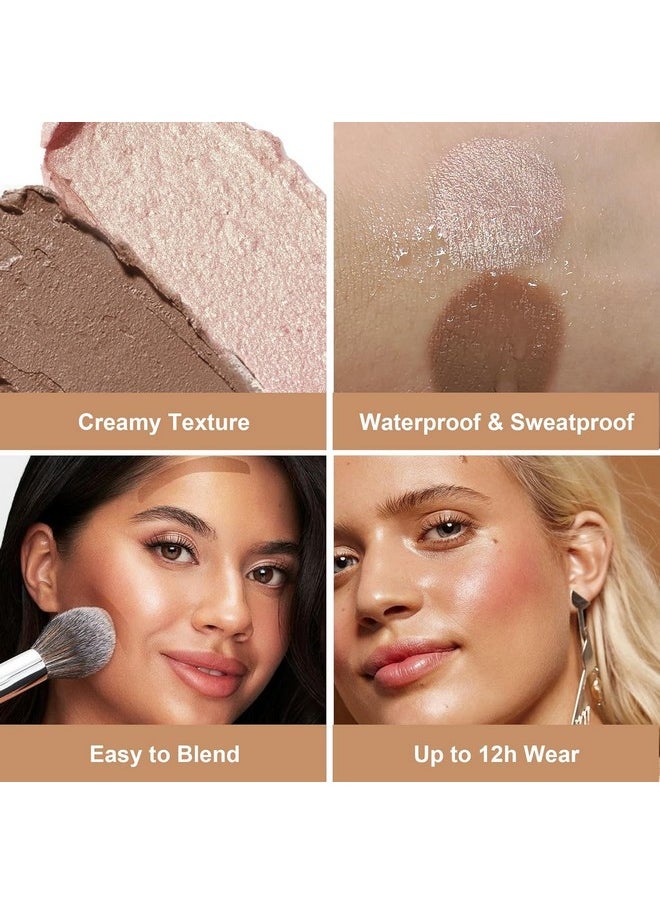 HUDACRUSH - Beauty 3In1 Face Contour Kit 4 Shades Contour Palette Light/Medium Shimmering Bronzer Powder Makeup 2In1 Doubleend Contour Highlighter Stick Face Concealer Makeup Combo Set Of 3 Items - Image 1