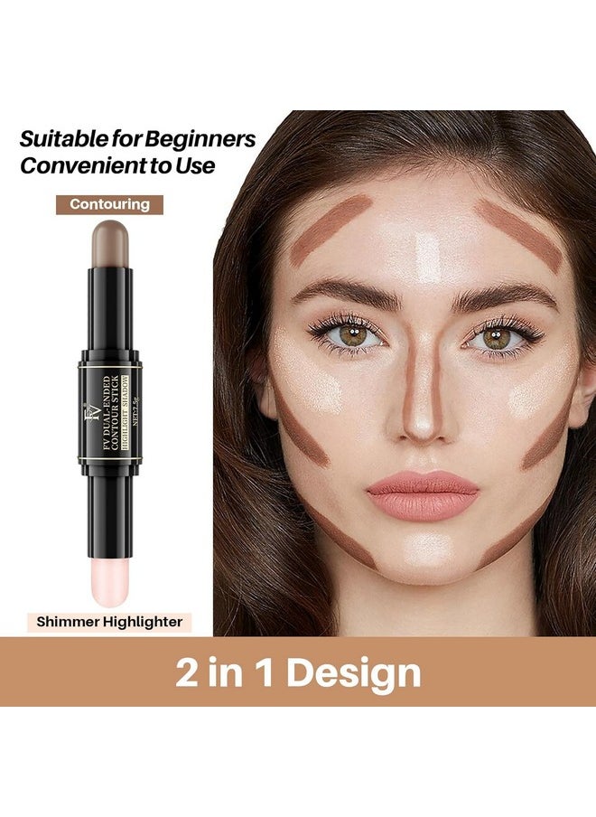 HUDACRUSH - Beauty 3In1 Face Contour Kit 4 Shades Contour Palette Light/Medium Shimmering Bronzer Powder Makeup 2In1 Doubleend Contour Highlighter Stick Face Concealer Makeup Combo Set Of 3 Items - Image 1